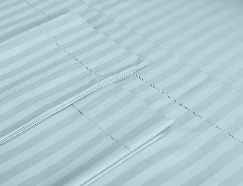 Threadmill Standard Size Blue Luxury Pillowcases - 500 Thread Count Damask Weave, 2 Piece Long Staple Cotton Pillow Protector Set, Breathable Striped Pillow Covers - Image 2